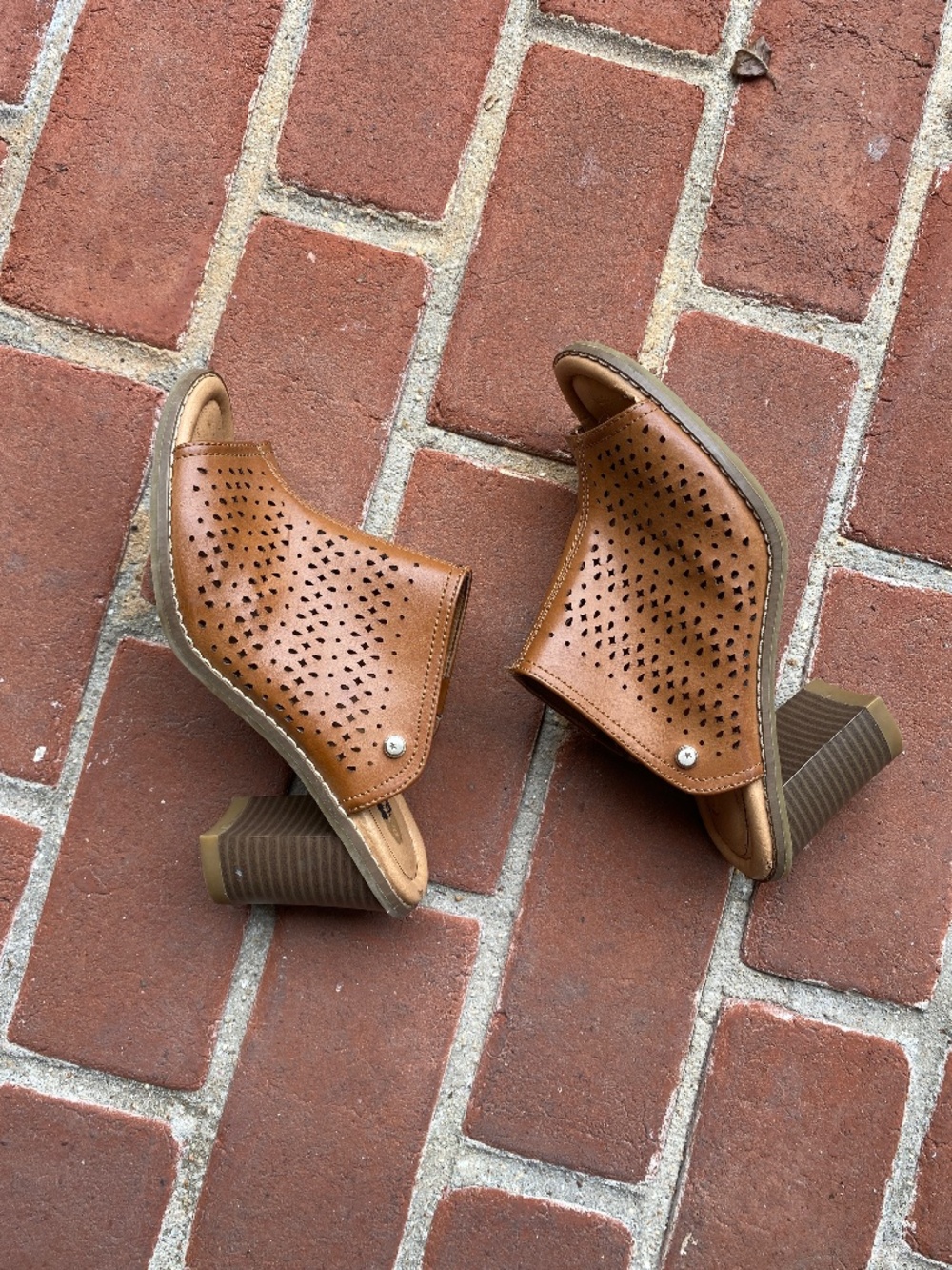Dr. Scholl's Brown Perforated Block Heel Mule Sandals